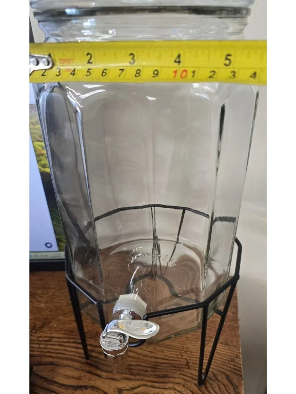 Glass Beverage Dispenser With Metal Stand & Chrome Spigot 1 Gallon Clear Glass D